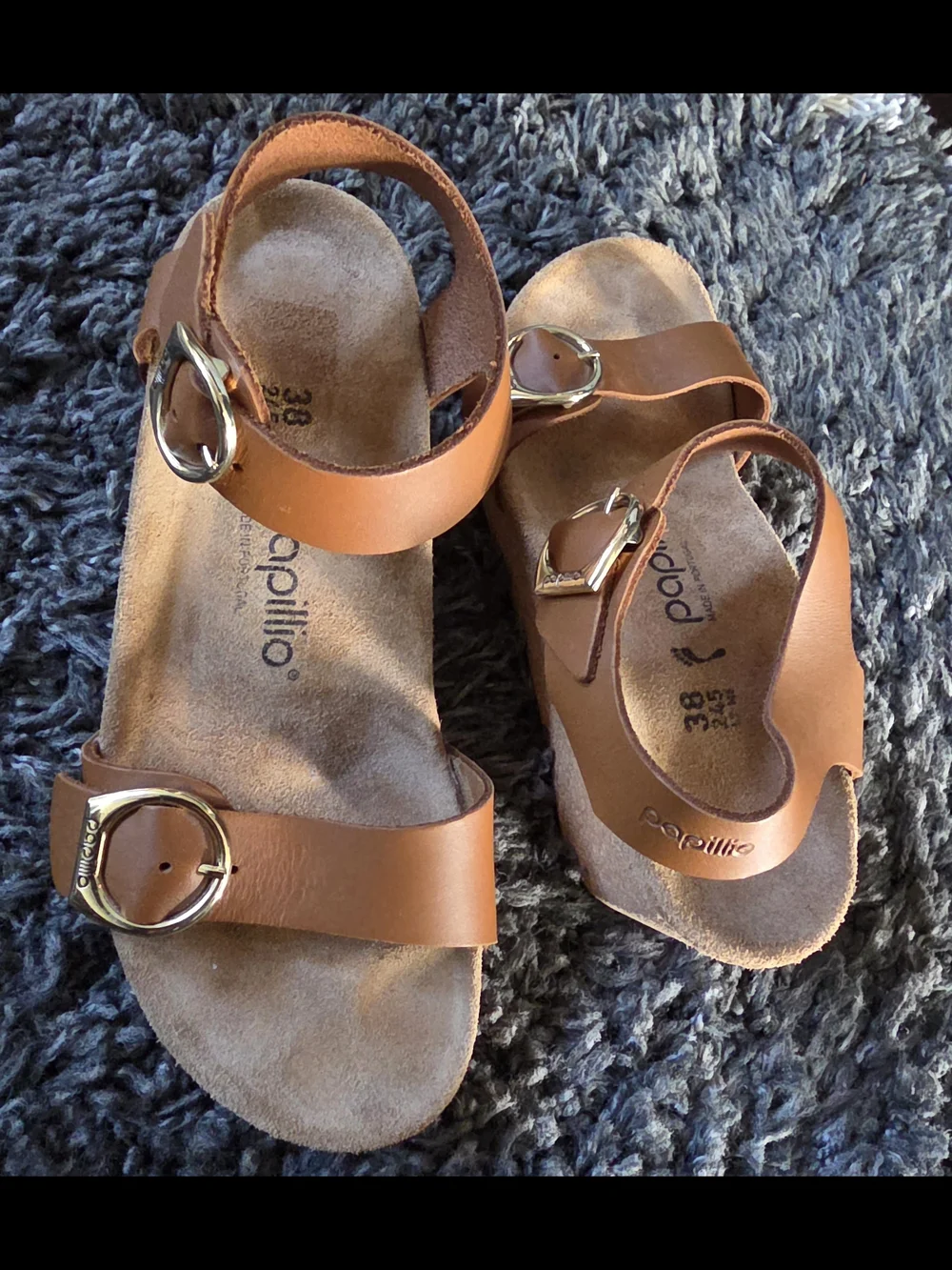 Papillio Tan Platform Sandals with Gold Buckles Size 38